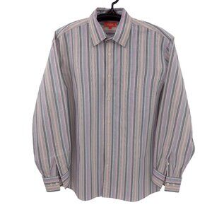 Faconnable Mens Striped Shirt Size L Large Pastel Button Front Pocket Preppy